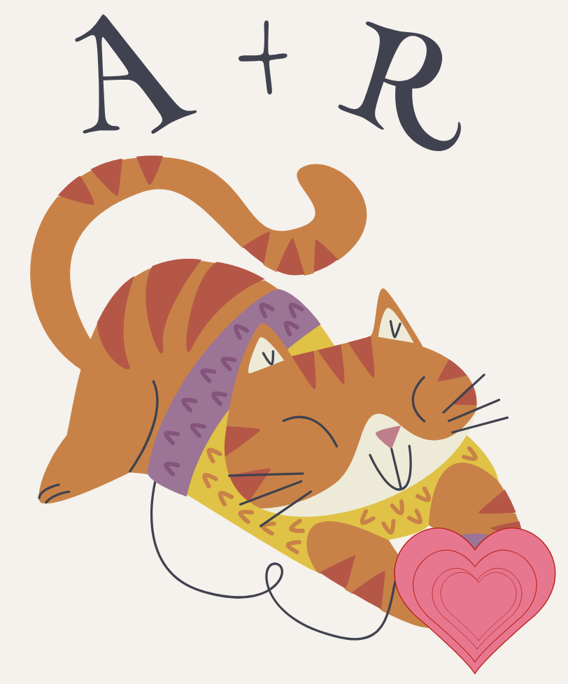 A + R cat with heart